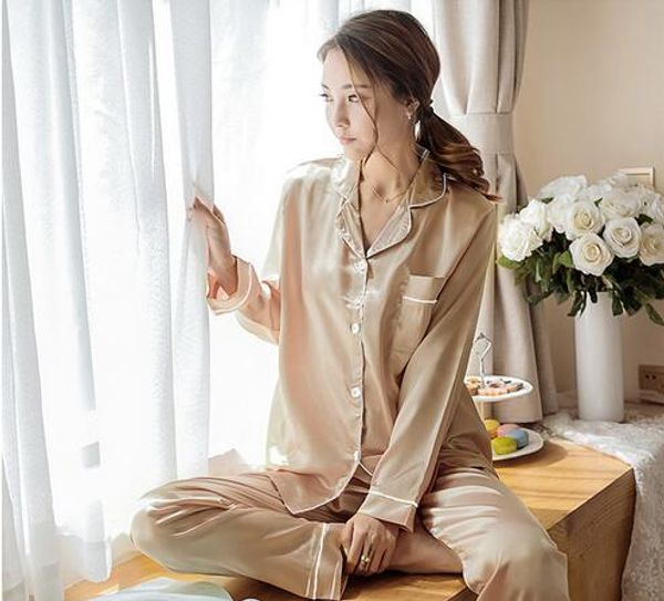 korean spring and autumn new long-sleeved trousers ladies pajamas home service silk two-piece suit, Blue;gray
korean spring and autumn new long-sleeved trousers ladies pajamas home service silk two-piece suit, Blue;gray