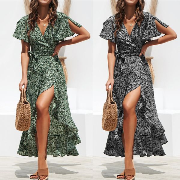 brand designer fashion summer dress boho style floral print maxi beach dress side split elegant party dress sundress vestidos, Black;gray
brand designer fashion summer dress boho style floral print maxi beach dress side split elegant party dress sundress vestidos, Black;gray
