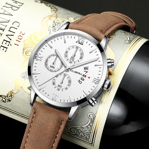 new watch cuena mens watches men casual leather waterproof chronograph men sport quartz clock relogio masculino, Slivery;brown
new watch cuena mens watches men casual leather waterproof chronograph men sport quartz clock relogio masculino, Slivery;brown
