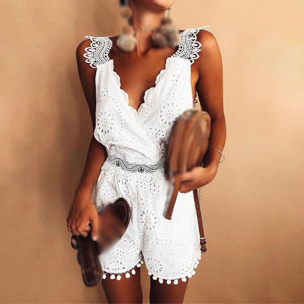 women lace sling v-neck hollow sleeveless white solid color tassel jumpsuit, Black;white
women lace sling v-neck hollow sleeveless white solid color tassel jumpsuit, Black;white