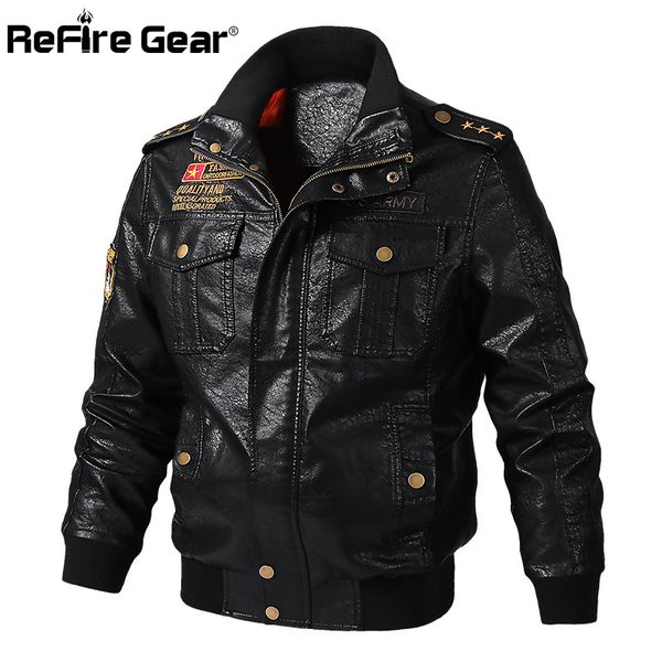 refire gear bomber pu leather jacket men autumn faux leather motorcycle biker jacket tactical vintage casual pilot coat, Black;brown
refire gear bomber pu leather jacket men autumn faux leather motorcycle biker jacket tactical vintage casual pilot coat, Black;brown