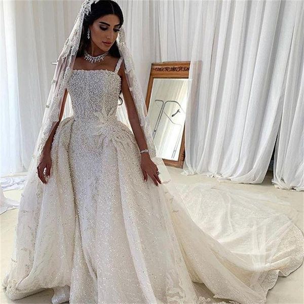 vintage arabic garden wedding dresses with matching veil lace beaded overskirt court train wedding gowns robes de mariée, White
vintage arabic garden wedding dresses with matching veil lace beaded overskirt court train wedding gowns robes de mariée, White