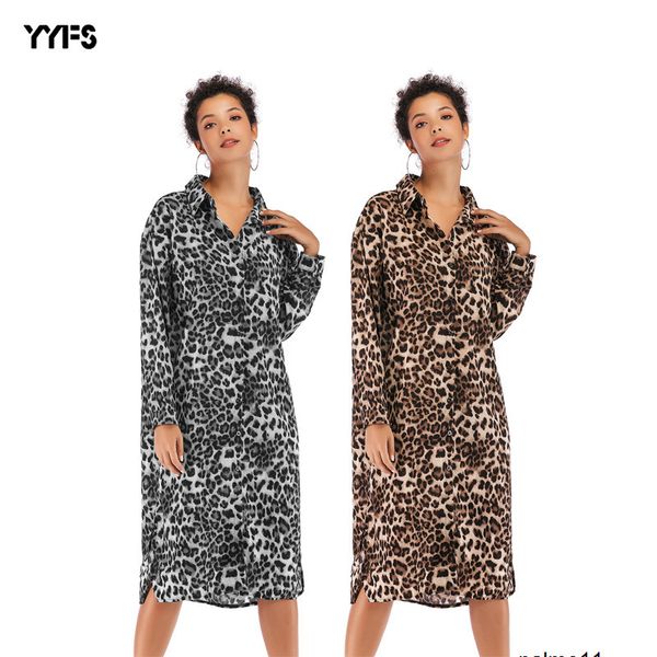 womens designer season lapel button leopard dress long slim split shirt skirt ggj4, Black;gray
womens designer season lapel button leopard dress long slim split shirt skirt ggj4, Black;gray