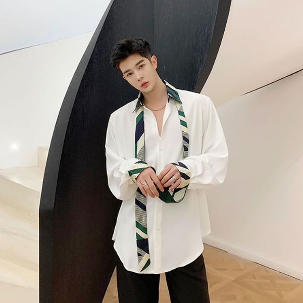 men vintage splice collar bow tie long sleeve casual loose shirts japan korea style male fashion show dress shirts stage clothes, White;black
men vintage splice collar bow tie long sleeve casual loose shirts japan korea style male fashion show dress shirts stage clothes, White;black