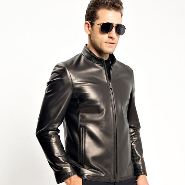 men's leather & faux genuine jacket men short style sheepskin coat casual motorcycle tj8157, Black
men's leather & faux genuine jacket men short style sheepskin coat casual motorcycle tj8157, Black