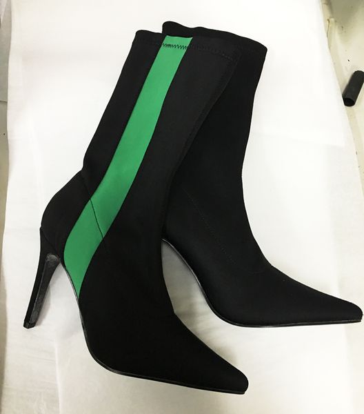 2018 pointy toe high heel boots stretch fabric women green stripe ankle boots ladies slip on stiletto size 41, Black
2018 pointy toe high heel boots stretch fabric women green stripe ankle boots ladies slip on stiletto size 41, Black