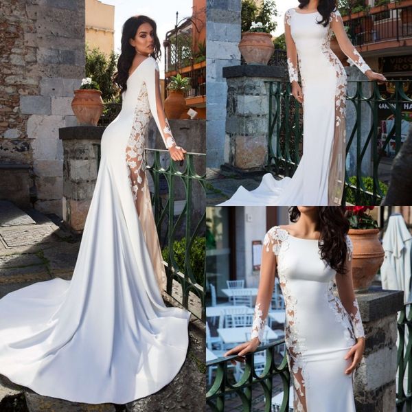bohemian satin mermaid wedding dresses 2019 new long sleeve lace appliqued wedding dress sweep train garden beach bridal gowns, White
bohemian satin mermaid wedding dresses 2019 new long sleeve lace appliqued wedding dress sweep train garden beach bridal gowns, White