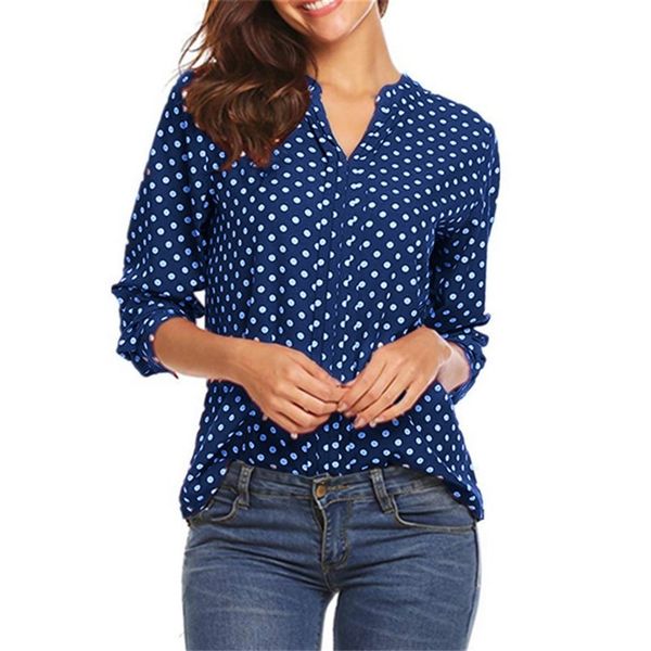 women's blouses shirts women clothing blue wave pointdot printing v collar long sleeves roll up the sleeves easy ma'am shirt chif, White
women's blouses shirts women clothing blue wave pointdot printing v collar long sleeves roll up the sleeves easy ma'am shirt chif, White