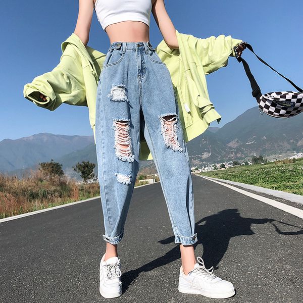 plus size boyfriend jeans for women destroy high waisted jeans harem loose style ripped for women casual distressed, Blue
plus size boyfriend jeans for women destroy high waisted jeans harem loose style ripped for women casual distressed, Blue