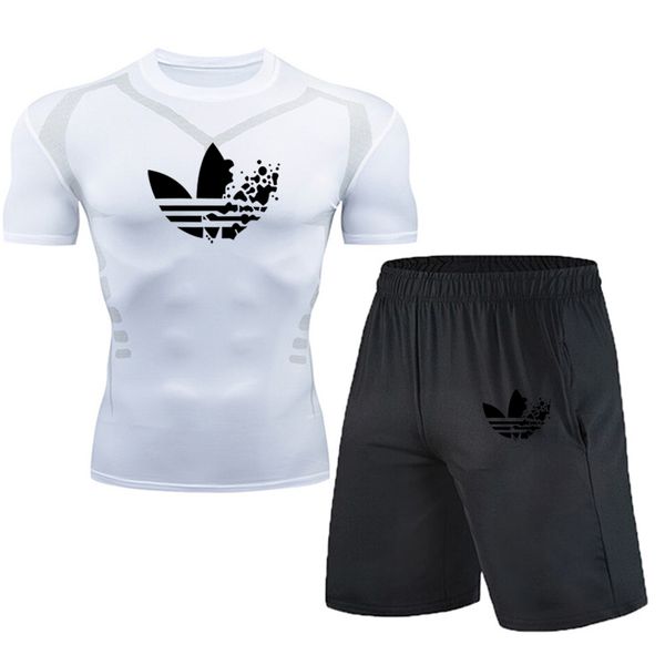 

2pcs/set men's tracksuit gym fitness compression sport suit running jogging sportwear exercise workout tights sets, Black;blue