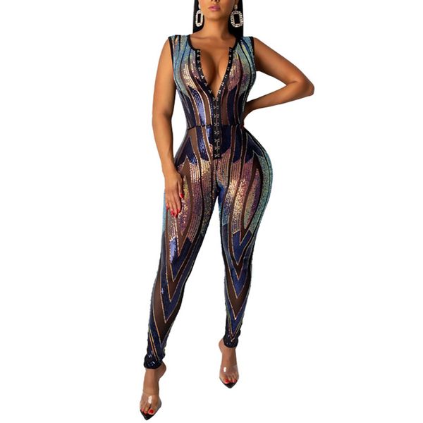 women see-through sequined jumpsuit mesh patchwork sheer nightclub jumpsuits, Black;white
women see-through sequined jumpsuit mesh patchwork sheer nightclub jumpsuits, Black;white