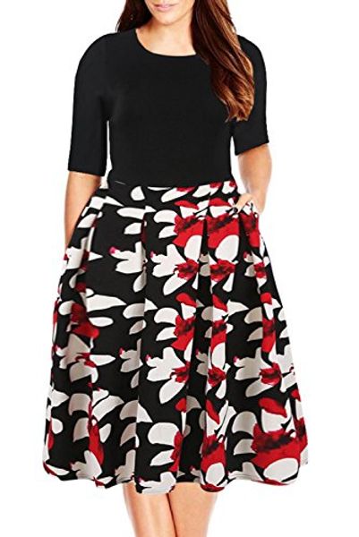 nemidor women's floral print vintage style plus size swing casual party dress, Black;gray
nemidor women's floral print vintage style plus size swing casual party dress, Black;gray