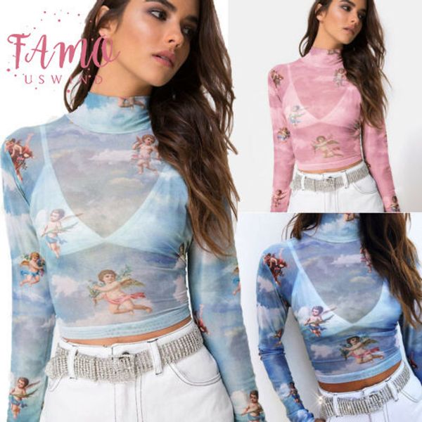 new fashion women see through sheer mesh fishnet t shirt crop cute angel printed female summer mesh, White
new fashion women see through sheer mesh fishnet t shirt crop cute angel printed female summer mesh, White