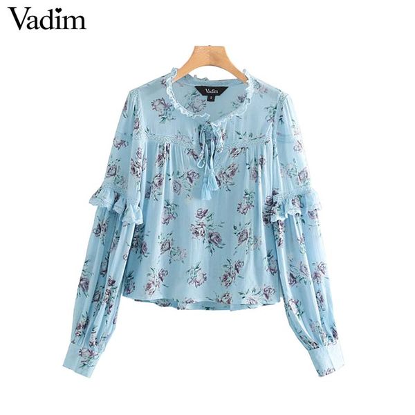 vadim women floral print blouse bow tie ruffled long sleeve o neck shirts casual female blue blusas lb235, White
vadim women floral print blouse bow tie ruffled long sleeve o neck shirts casual female blue blusas lb235, White