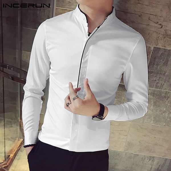 men's dress shirt solid color brand long sleeve stand collar fitness clubwear blouse fashion business men shirts s-5xl incerun, White;black
men's dress shirt solid color brand long sleeve stand collar fitness clubwear blouse fashion business men shirts s-5xl incerun, White;black