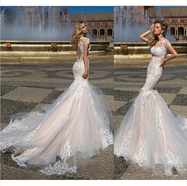 new latest design mermaid wedding dresses applique jewel neck bridal gowns with sweep train cap sleeve illusion wedding dress custom made, White
new latest design mermaid wedding dresses applique jewel neck bridal gowns with sweep train cap sleeve illusion wedding dress custom made, White