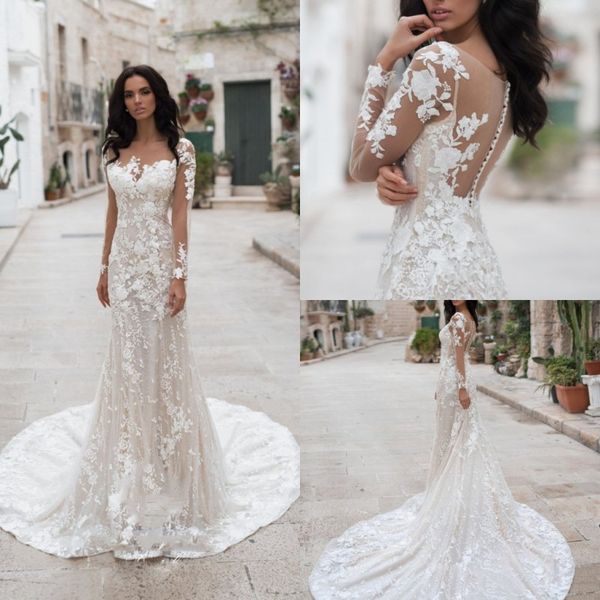 2020 elegant mermaid wedding dresses jewel neck applique sequins long sleeves tulle wedding dress sweep train bridal gowns, White
2020 elegant mermaid wedding dresses jewel neck applique sequins long sleeves tulle wedding dress sweep train bridal gowns, White