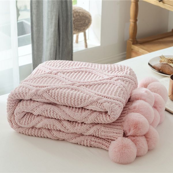 

knitted decorative throw blanket with ball office nap travel sofa for children cobertor comforter winter bedspread