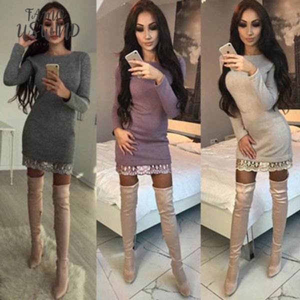sheath column arrival new women ladies autumn winter solid long sleeve knit bodycon o neck mini lace dress women clothing, Black;gray
sheath column arrival new women ladies autumn winter solid long sleeve knit bodycon o neck mini lace dress women clothing, Black;gray