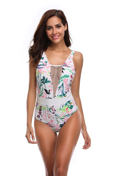 

Womens Bikini One-Piece Sexy Printed SwimSuit Deep V Mesh Bathing Suit Comfortable Bikini Set Good quality Free shipping