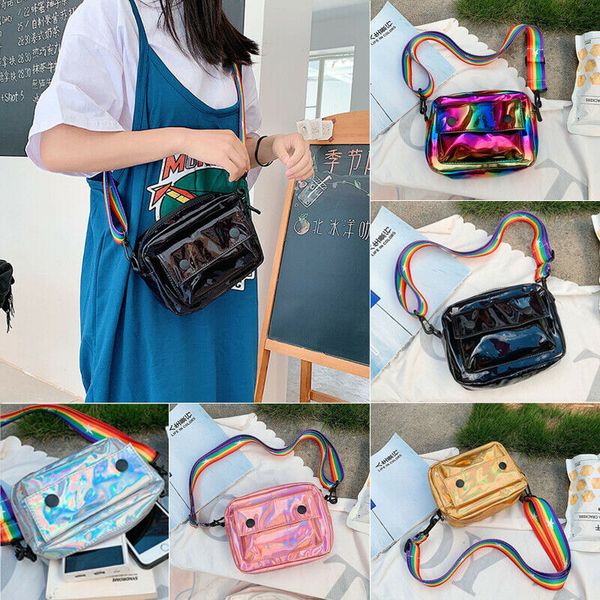2019 woman rainbow strap pvc laser shoulder bag messenger bag wide shoulder strap small square crossbody handbags
2019 woman rainbow strap pvc laser shoulder bag messenger bag wide shoulder strap small square crossbody handbags