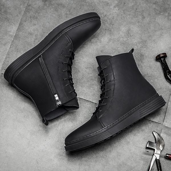 2019 autumn and winter men's casual soft leather flat shoes fashion retro plus cotton british high-boots casual shoe, Black
2019 autumn and winter men's casual soft leather flat shoes fashion retro plus cotton british high-boots casual shoe, Black