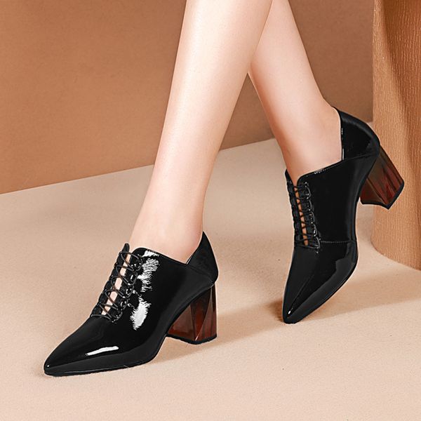women pumps spring autumn cow leather square heel genuine leather lace up pointed toe high heels lady shoes party size 34-42, Black
women pumps spring autumn cow leather square heel genuine leather lace up pointed toe high heels lady shoes party size 34-42, Black