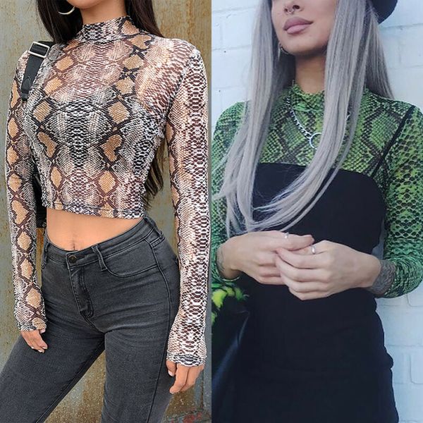 womens snake skin blouse summer tee long sleeve shirts party sheer crop top, White
womens snake skin blouse summer tee long sleeve shirts party sheer crop top, White