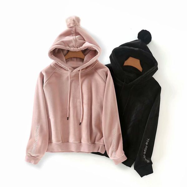 europe and america women's dress 19 autumn and winter new style velvet cuff lettered embroidered furry ball hoodie women's, Black
europe and america women's dress 19 autumn and winter new style velvet cuff lettered embroidered furry ball hoodie women's, Black