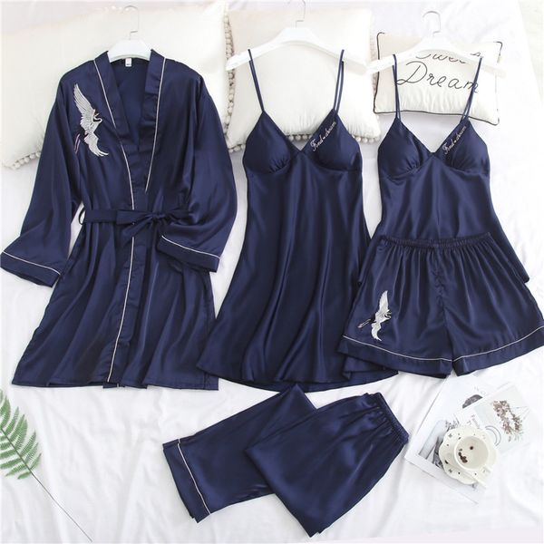5pcs spring satin women sleepwear nightwear embroidery faux silk home clothing rayon casual long sleeve robe set gowns, Blue;gray
5pcs spring satin women sleepwear nightwear embroidery faux silk home clothing rayon casual long sleeve robe set gowns, Blue;gray