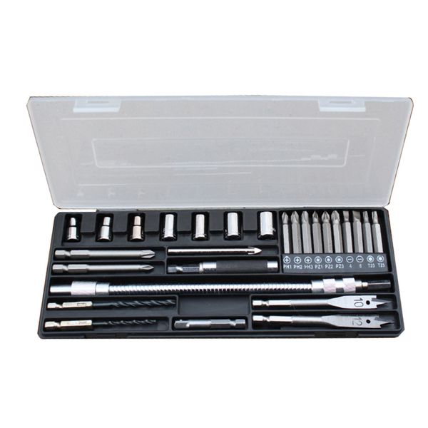 27pcs multi-functional drill bit box set hardware tools set hss screwdriver flat/twist/tile drill bits tool with storage box
27pcs multi-functional drill bit box set hardware tools set hss screwdriver flat/twist/tile drill bits tool with storage box