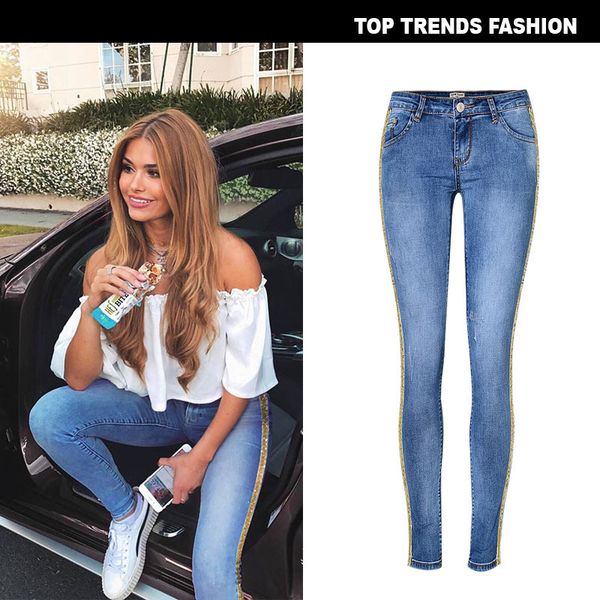 low waist side stripe jean skinny jeans women slim embroidered gold sequin vaqueros mujer high street push up fashion denim pants, Blue
low waist side stripe jean skinny jeans women slim embroidered gold sequin vaqueros mujer high street push up fashion denim pants, Blue