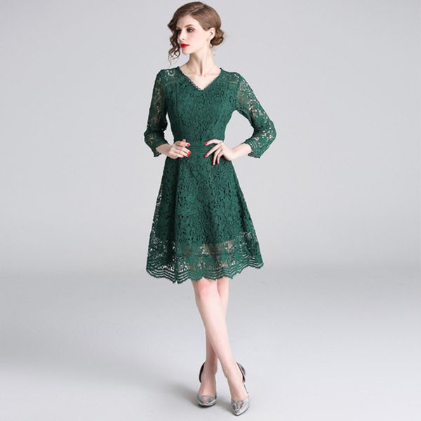 summer women's slim lace hollow out knee-length dress chic v neck work wear office elegant vintage women dresses casual party, Black;gray
summer women's slim lace hollow out knee-length dress chic v neck work wear office elegant vintage women dresses casual party, Black;gray