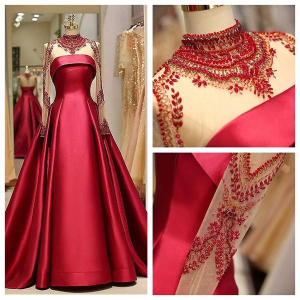 high neck a-line satin burgundy long prom dress with pleated skirt long sleeve prom dresses rhinestones beading evening dress, Black
high neck a-line satin burgundy long prom dress with pleated skirt long sleeve prom dresses rhinestones beading evening dress, Black