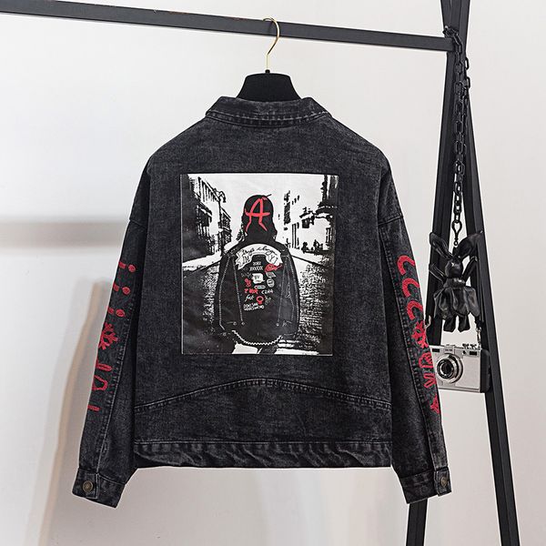 women coat denim jacket plus size 2019 winter new large size women's wear korean version loose cartoon printed jeans coat, Black;brown
women coat denim jacket plus size 2019 winter new large size women's wear korean version loose cartoon printed jeans coat, Black;brown