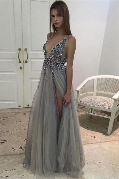 shinning prom dresses side split sequins beading deep v neck cocktail dresses evening wear tulle backless party prom gowns py199, Black
shinning prom dresses side split sequins beading deep v neck cocktail dresses evening wear tulle backless party prom gowns py199, Black
