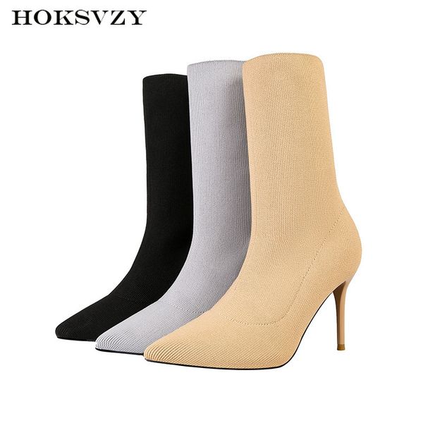hokszvy winter high-heeled pointed female bare boots solid color socks boots knit socks warm short elastic zwm, Black
hokszvy winter high-heeled pointed female bare boots solid color socks boots knit socks warm short elastic zwm, Black