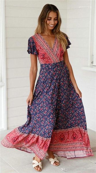 floral print bohemian dresses v neck split short sleeve female clothing fashion maxi casual apparel womens summer designer, Black;gray
floral print bohemian dresses v neck split short sleeve female clothing fashion maxi casual apparel womens summer designer, Black;gray