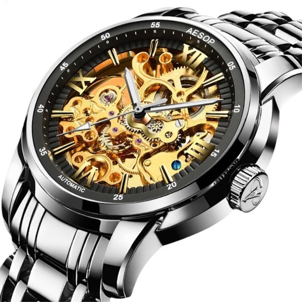 golden hollow automatic self-wind mechanical watch men's stainless steel luminous hands waterproof men watches relogio masculino, Slivery;brown
golden hollow automatic self-wind mechanical watch men's stainless steel luminous hands waterproof men watches relogio masculino, Slivery;brown
