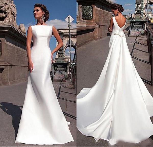 2020 charming bateau neckline mermaid wedding dresses with detachable train vestidos de novia draped hard satin wedding gowns, White
2020 charming bateau neckline mermaid wedding dresses with detachable train vestidos de novia draped hard satin wedding gowns, White