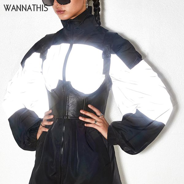 wannathis turtleneck splice outwear reflective flash coat zipper women autumn winter fashion streetwear club loose jacket gray, Black;white
wannathis turtleneck splice outwear reflective flash coat zipper women autumn winter fashion streetwear club loose jacket gray, Black;white