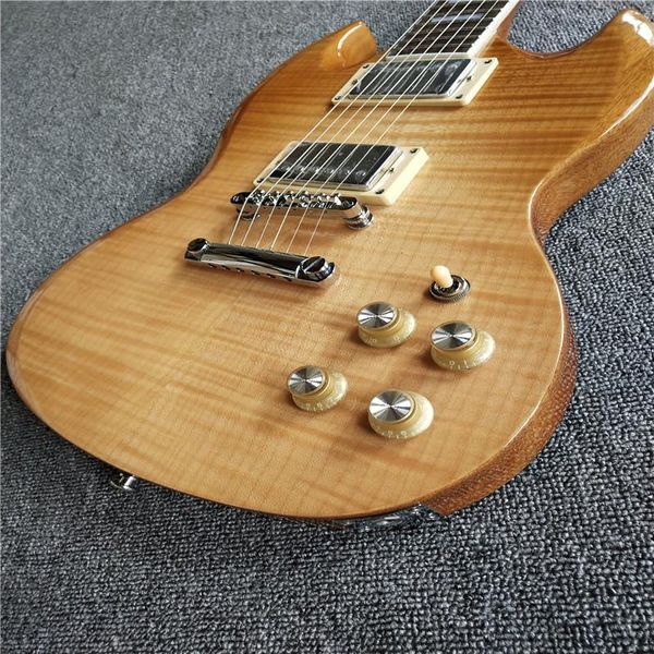 Пользовательский двойного Вырез Русых Янтарного Flame Maple Top SG Электрогитара Естественное красное дерево тело, крем переключатель крышка, Pearl трапеция Inlay
Пользовательский двойного Вырез Русых Янтарного Flame Maple Top SG Электрогитара Естественное красное дерево тело, крем переключатель крышка, Pearl трапеция Inlay