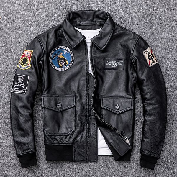 a2 pilot genuine leather jacket men short cowhide bomber jacket lapel multiple signs slim fit real leather coat, Black
a2 pilot genuine leather jacket men short cowhide bomber jacket lapel multiple signs slim fit real leather coat, Black