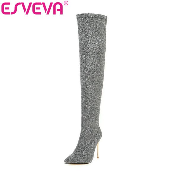 esveva 2020 thin high heel women over the knee boots slip on solid all match bling classic elastic motorcycle boots size 34-43, Black
esveva 2020 thin high heel women over the knee boots slip on solid all match bling classic elastic motorcycle boots size 34-43, Black
