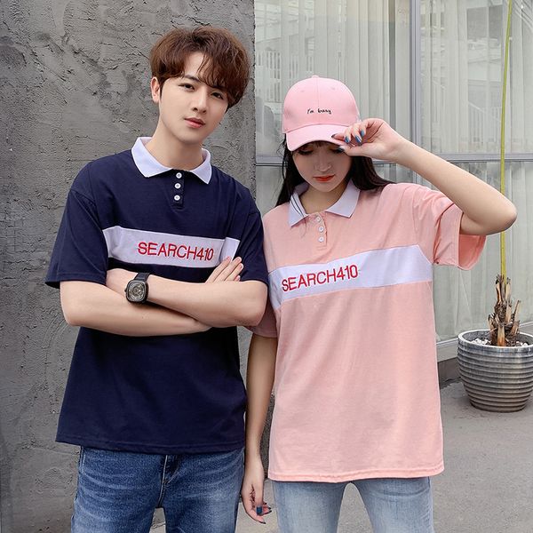 shirts women couple clothes embroidery letter pink casual short sleeve stripe splicing shirt female casual poloshirt, White
shirts women couple clothes embroidery letter pink casual short sleeve stripe splicing shirt female casual poloshirt, White