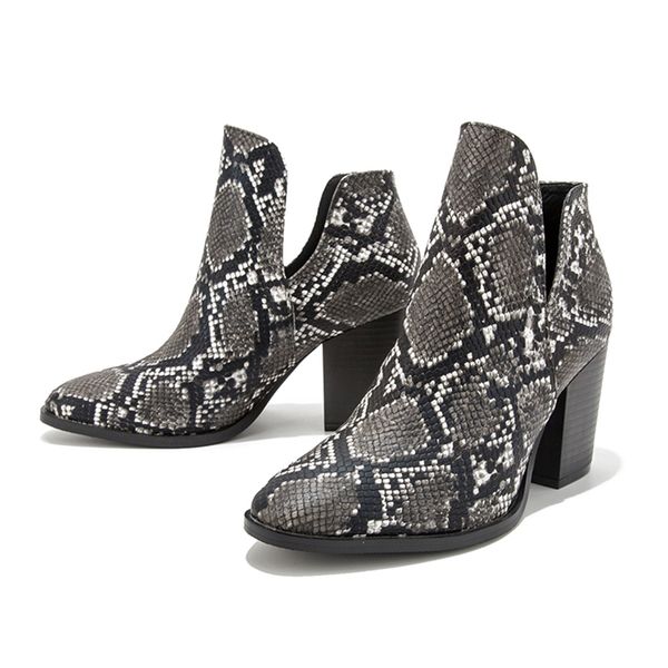 women fashion snake pattern ankle boots comfortable square heels ladies shoes female women's slip on footwear 2020 plus size, Black
women fashion snake pattern ankle boots comfortable square heels ladies shoes female women's slip on footwear 2020 plus size, Black
