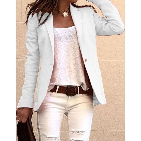 2020 women's blazer black long sleeve blazers solid one button coat slim office lady female suit blazer femme jackets, White;black
2020 women's blazer black long sleeve blazers solid one button coat slim office lady female suit blazer femme jackets, White;black
