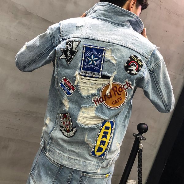 men hole denim jacket men coats embroidery jeans jacket outwear slim fit male patch coat jaqueta masculina size 3xl, Black;brown
men hole denim jacket men coats embroidery jeans jacket outwear slim fit male patch coat jaqueta masculina size 3xl, Black;brown