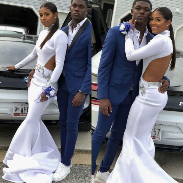 high neck cutaway sides black girls prom dress open back long sleeve lace appliques white mermaid evening party gown
high neck cutaway sides black girls prom dress open back long sleeve lace appliques white mermaid evening party gown