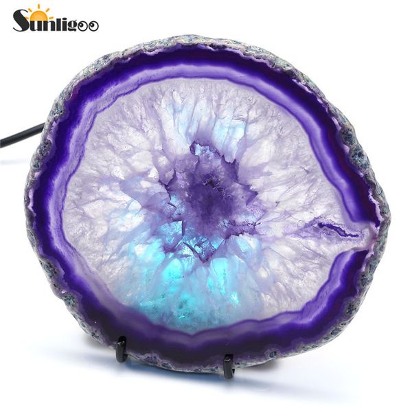 Sunligoo Агат Камень Nightlight окрашенные украшения Фиолетовый Минеральный камень Geode Druz
Sunligoo Агат Камень Nightlight окрашенные украшения Фиолетовый Минеральный камень Geode Druz